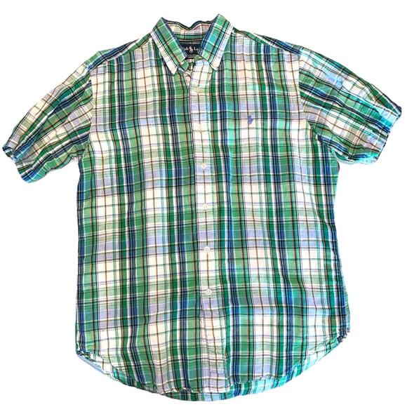 Ralph Lauren Polo Classic Fit Green Plaid Oxford Short Sleeve Shirt Medium - Picture 1 of 8